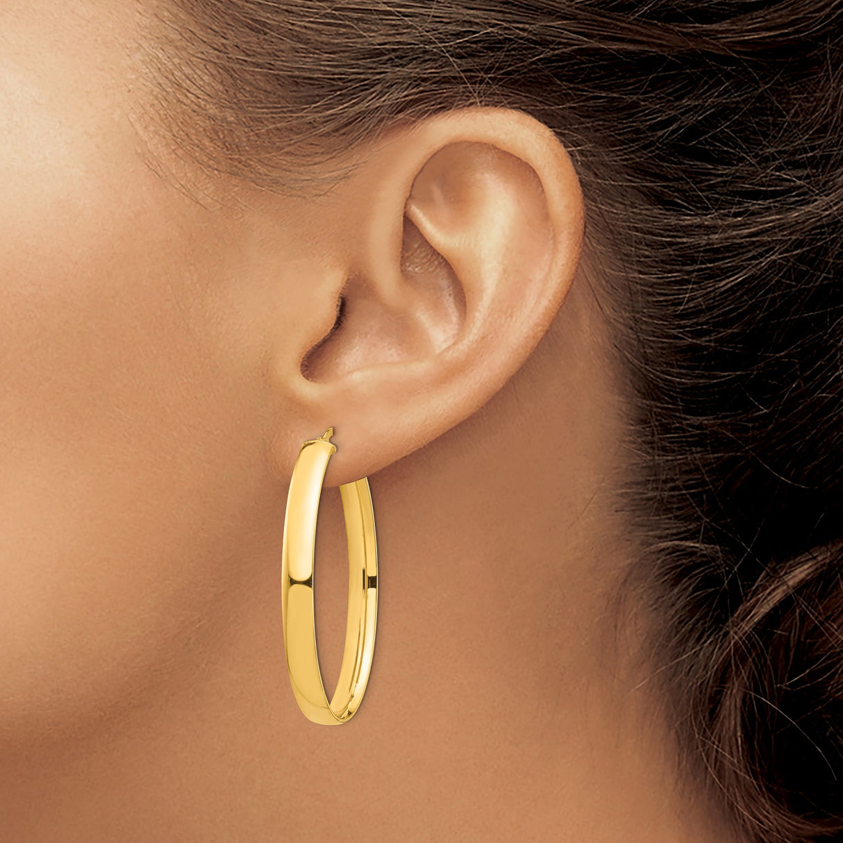 14k Yellow Gold Oval Hoop Earrings, Polished Minimalist Design for Women