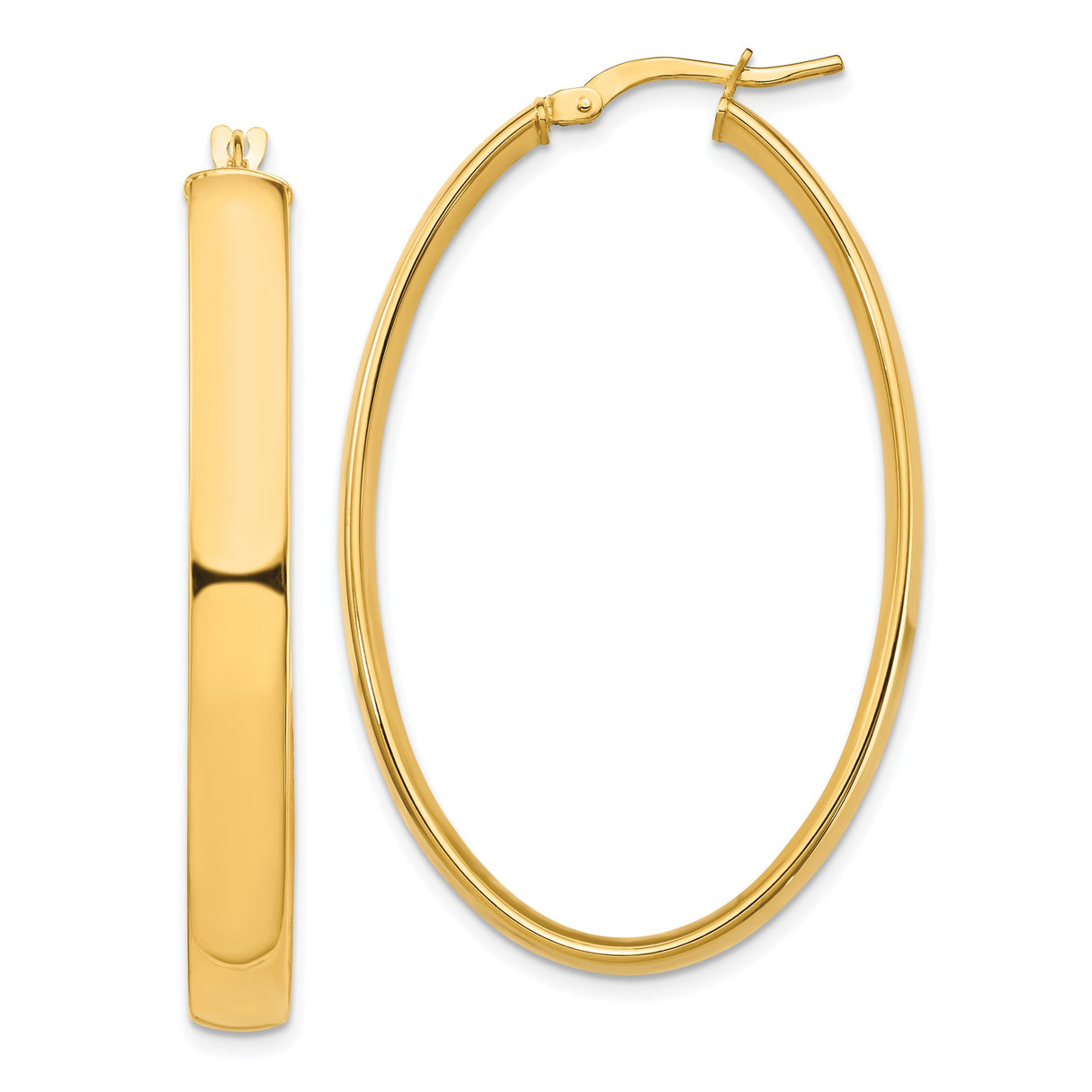 14k Yellow Gold Oval Hoop Earrings, Polished Minimalist Design for Women