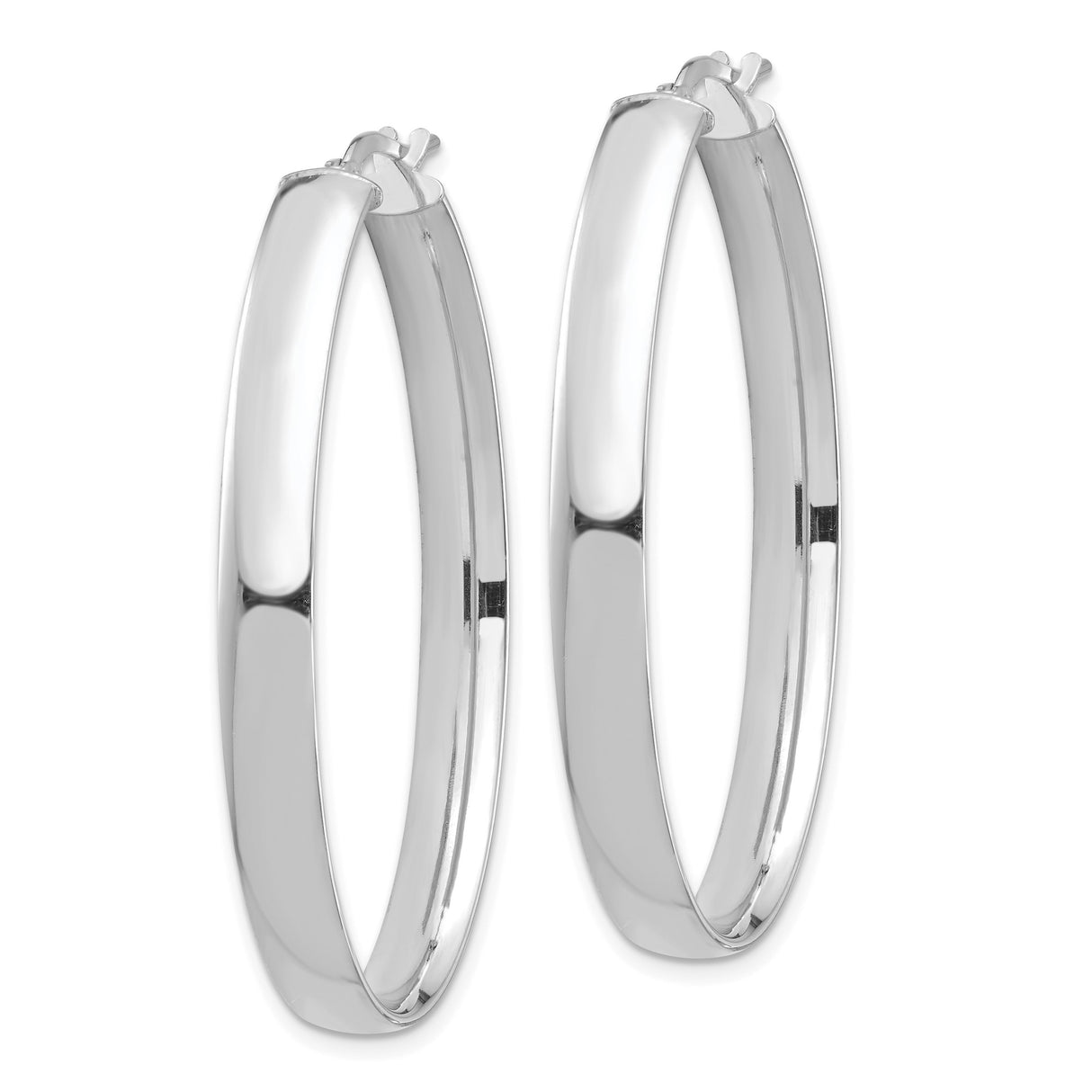 14k White Gold Oval Hoop Earrings, Sleek High Polish Finish, Classic Minimalist Style