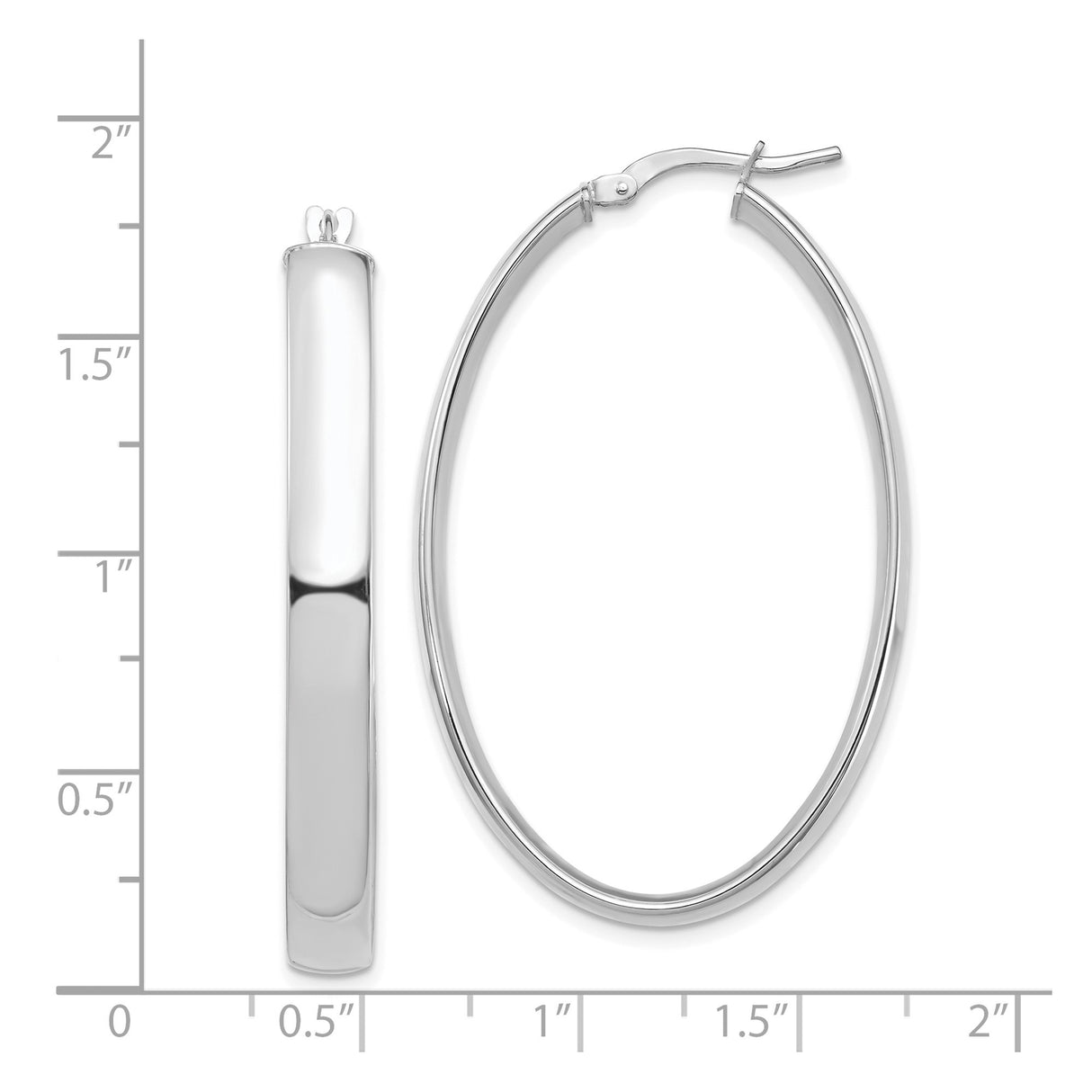 14k White Gold Oval Hoop Earrings, Sleek High Polish Finish, Classic Minimalist Style