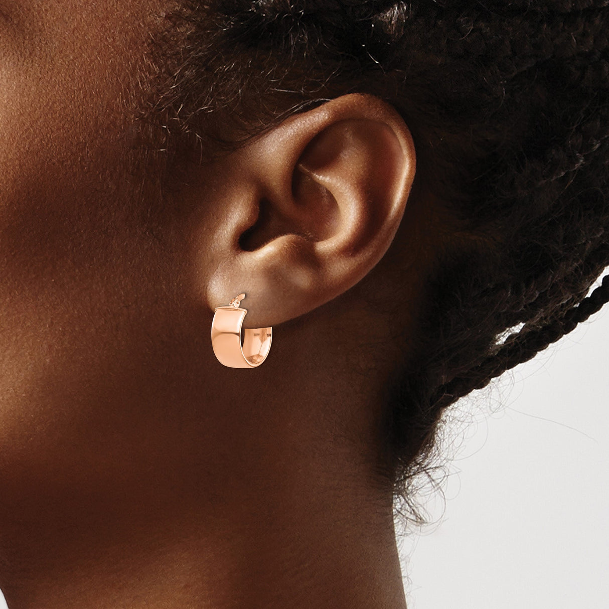 14k Rose Gold Hoop Earrings, Rounded Rectangle Design, Polished Minimalist Style for Women