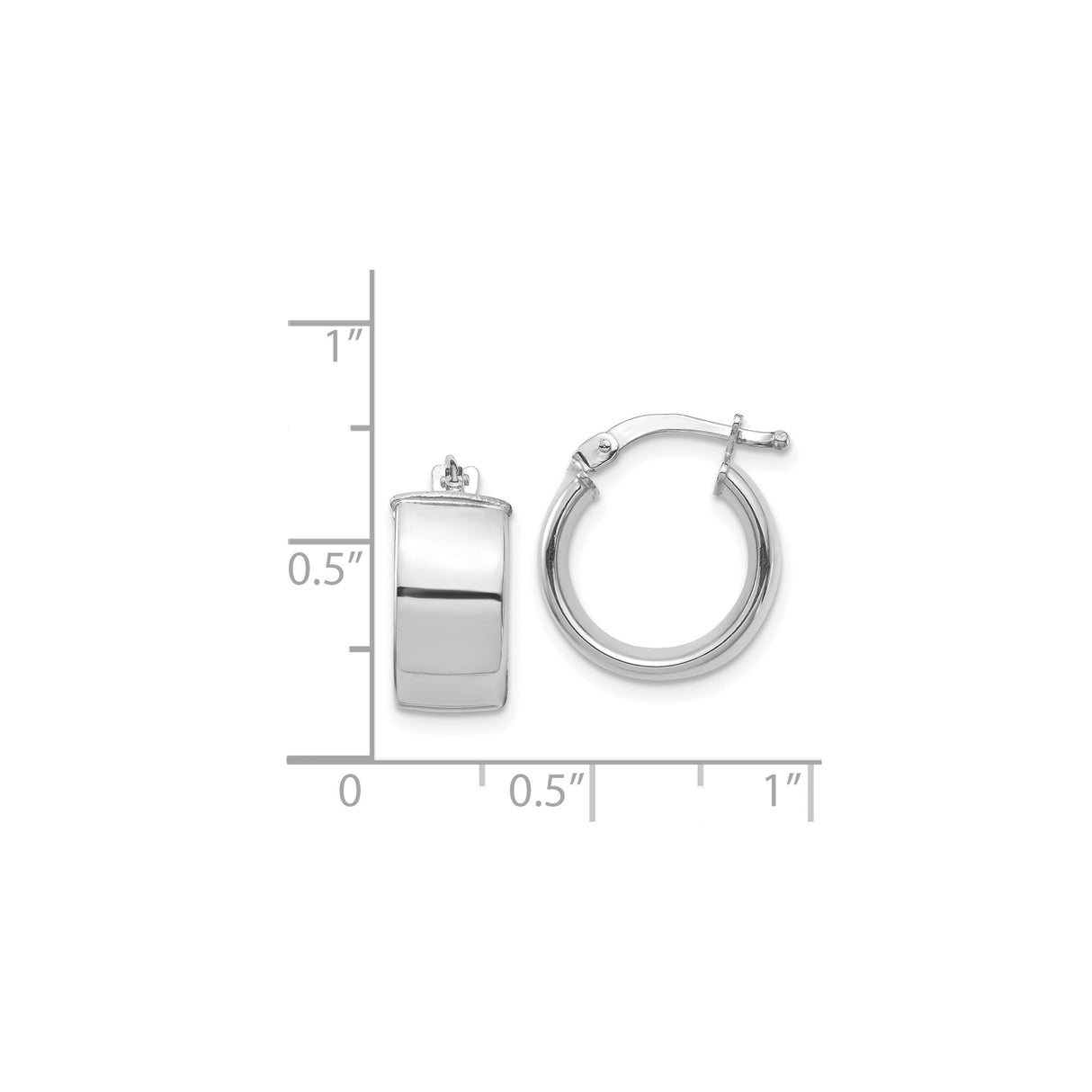 14k White Gold Hoop Earrings, Smooth Polished Finish, Hinged Latch Back, Lightweight Classic Design