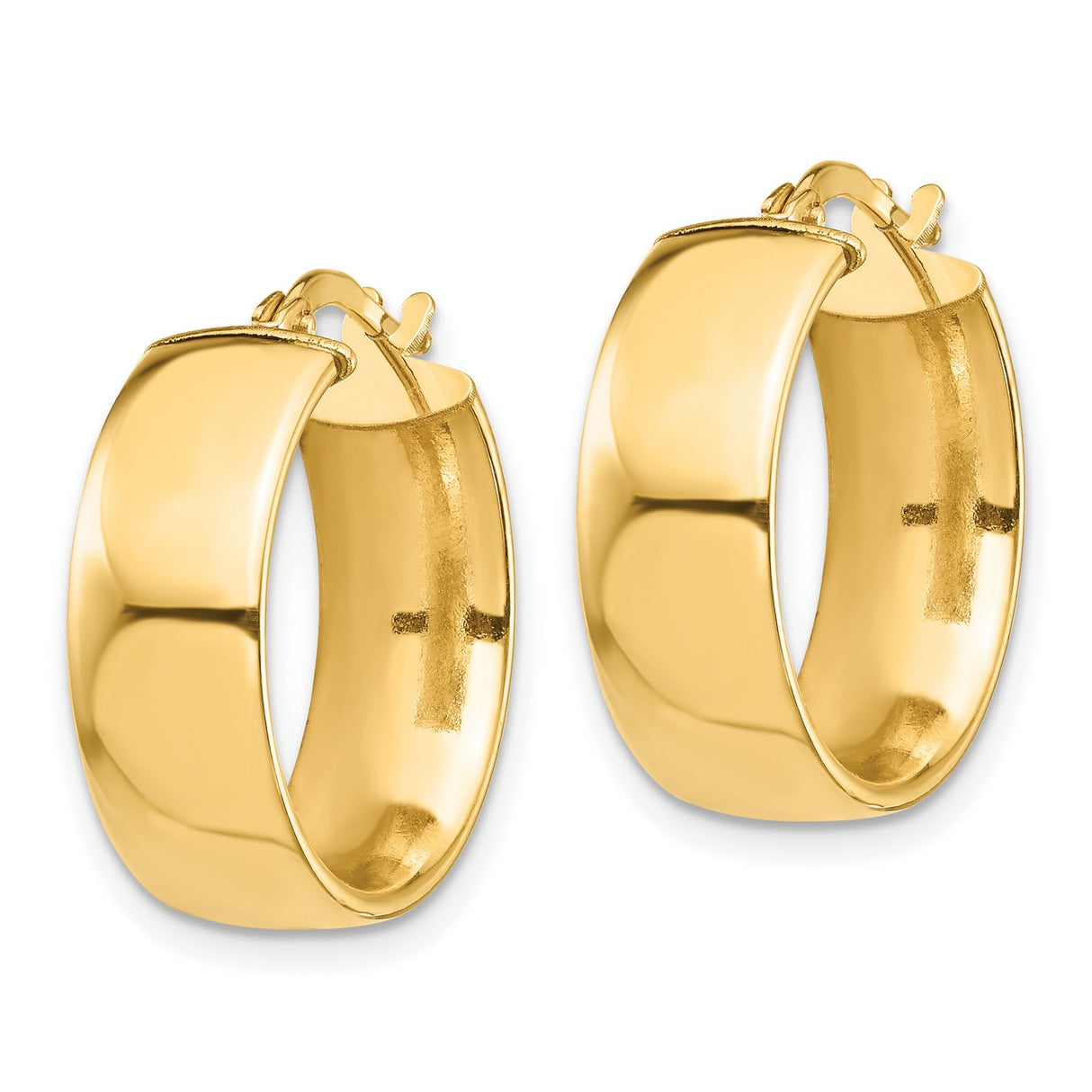 14k Yellow Gold Hoop Earrings, Classic Round Hinged Clasp with Smooth High Polish Finish