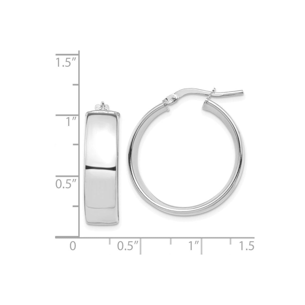 14k White Gold Hoop Earrings, Classic Round Polished Minimalist Design for Women