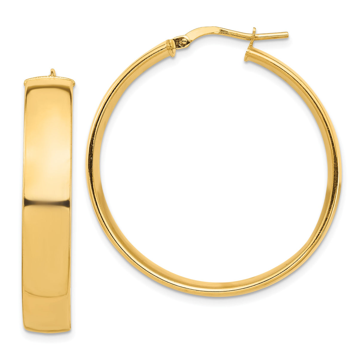 14k Yellow Gold Hoop Earrings, Classic Round Shape with Smooth High Polish Finish for Women