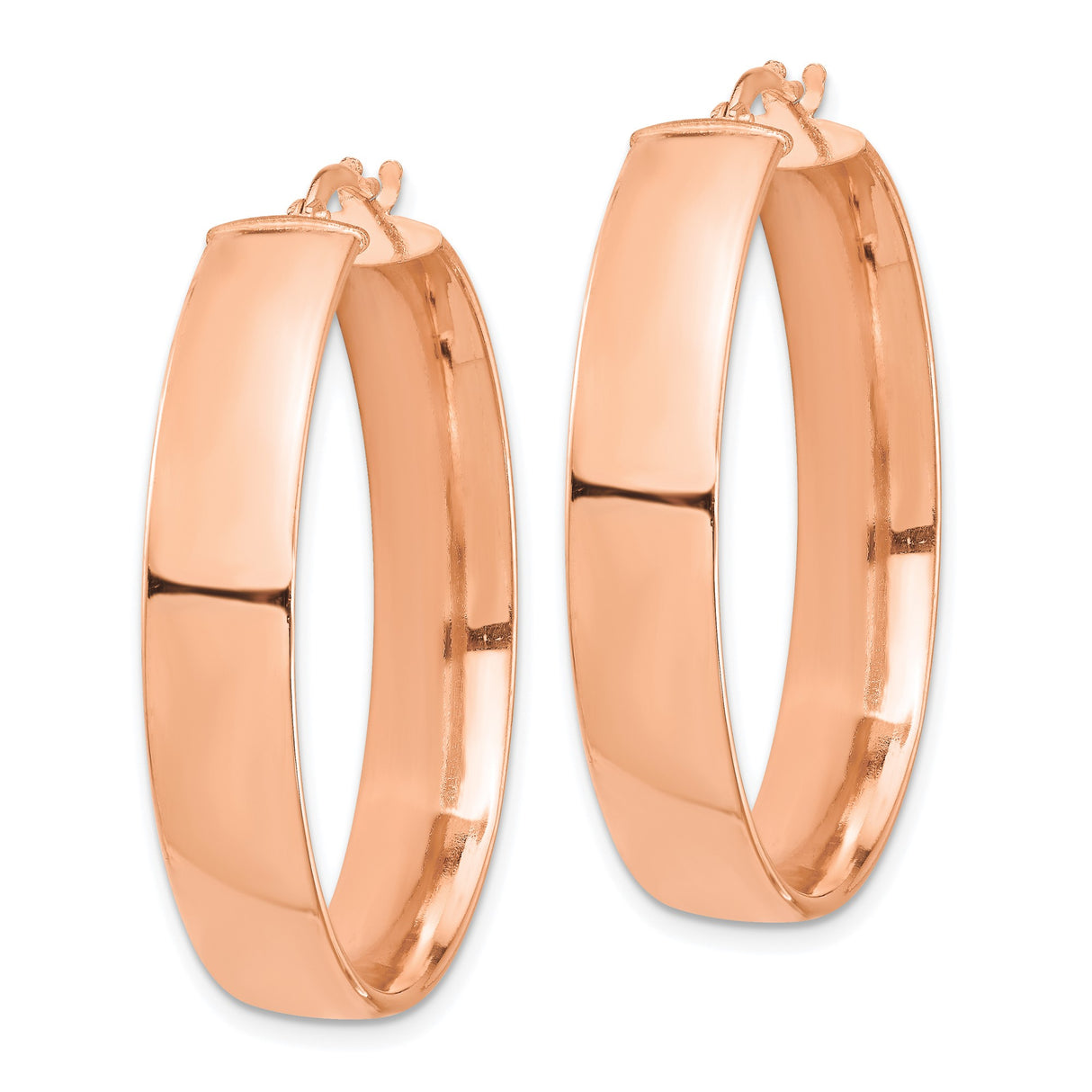 14k Rose Gold Hoop Earrings, Wide Polished Design, Minimalist Classic Style for Women