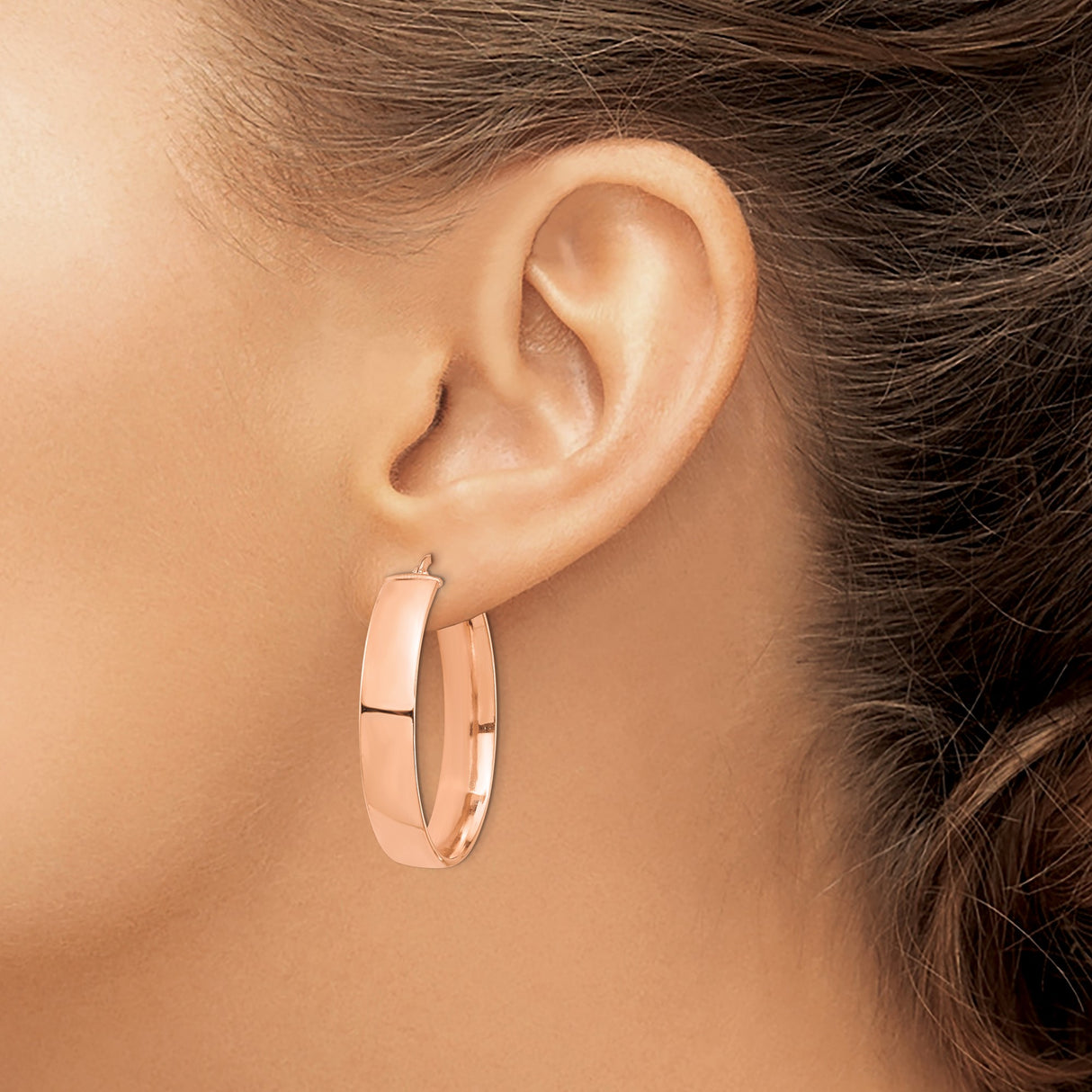 14k Rose Gold Hoop Earrings, Wide Polished Design, Minimalist Classic Style for Women