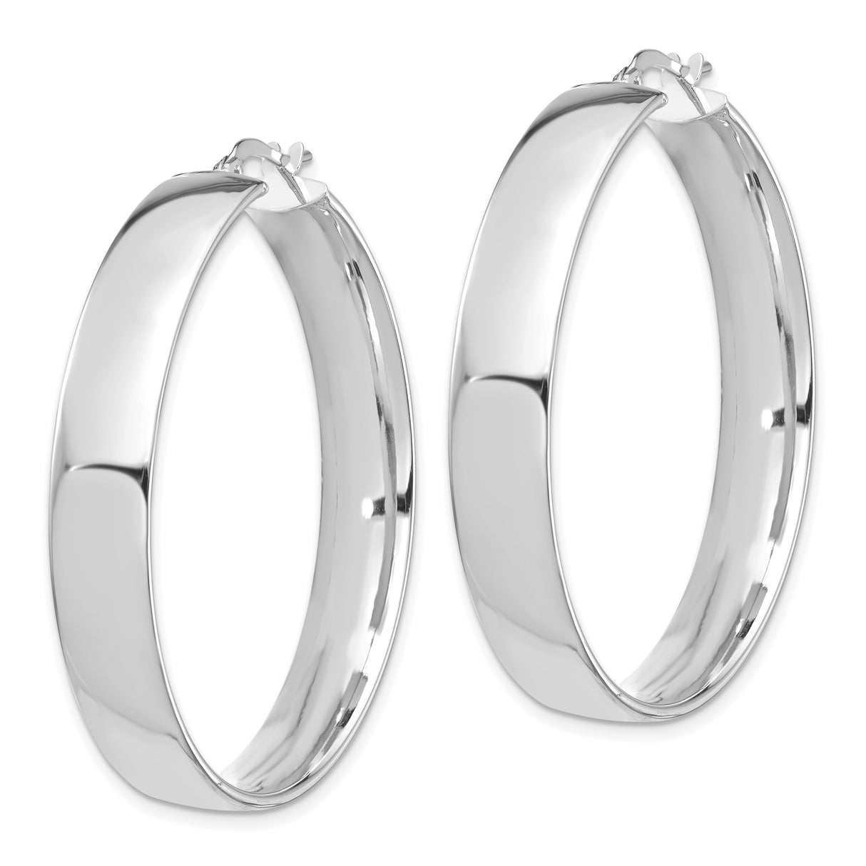 14k White Gold Hoop Earrings, Medium Round Lightweight High-Polish Smooth Finish