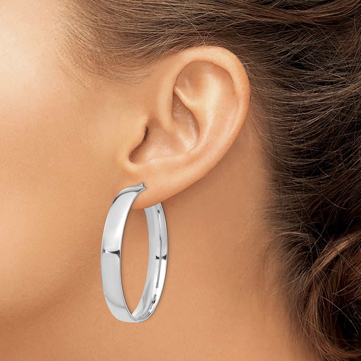 14k White Gold Hoop Earrings, Polished High-Shine Finish, Classic Round Minimalist Style