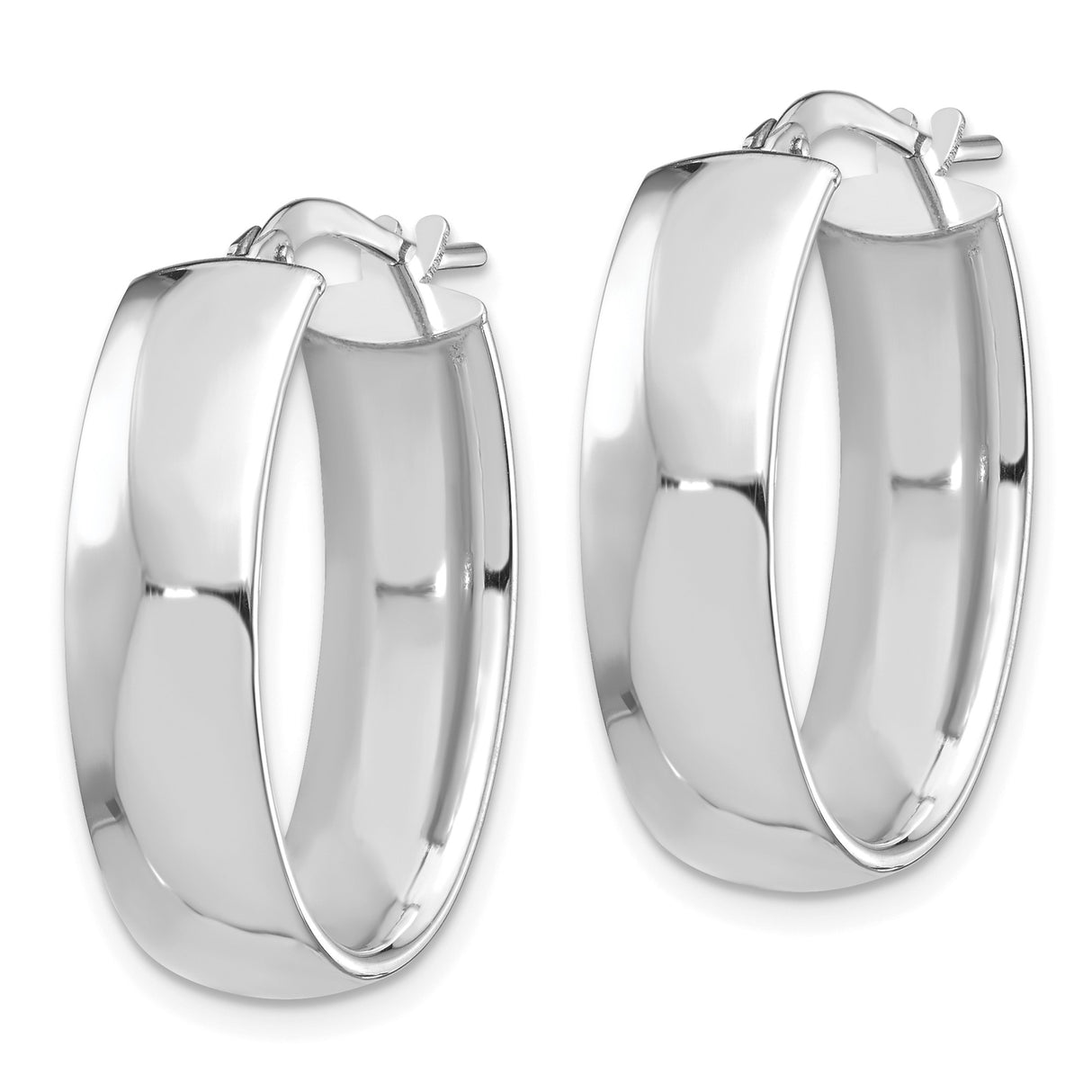 14k White Gold Oval Hoop Earrings, Polished Lightweight Hinged Hoops, Classic Minimalist Style