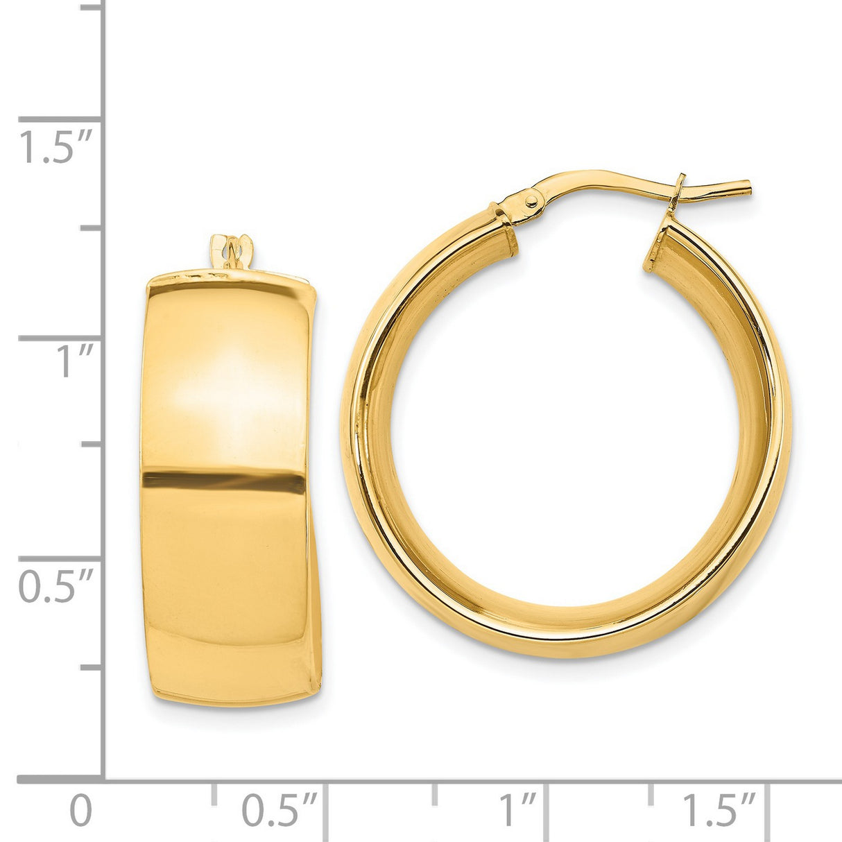 14k Yellow Gold Hoop Earrings, High-Polish Wide Hoops with Hinged Closure, Minimalist Design for Women