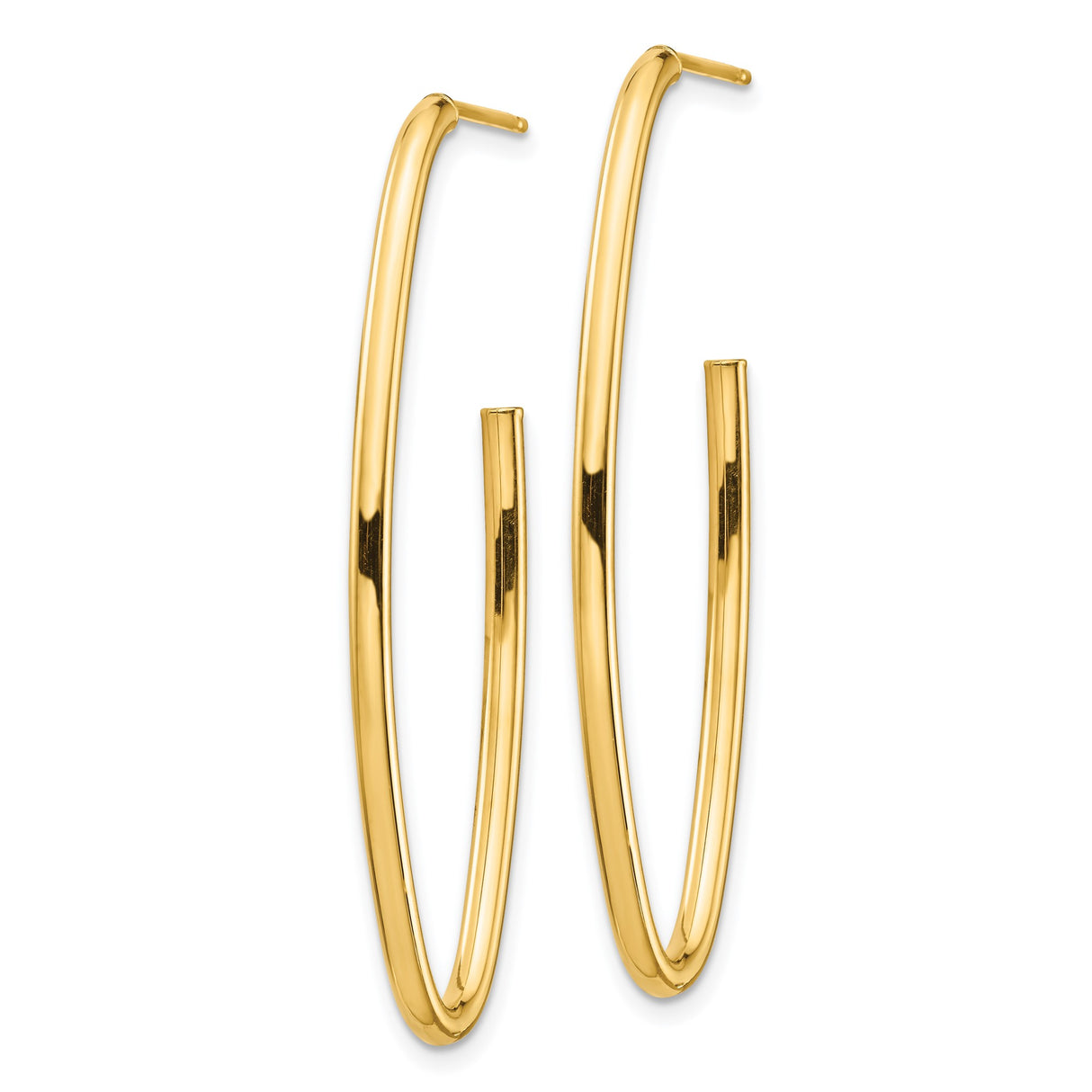 14k Yellow Gold Oval Hoop Earrings, Polished Finish, Minimalist Elongated Design