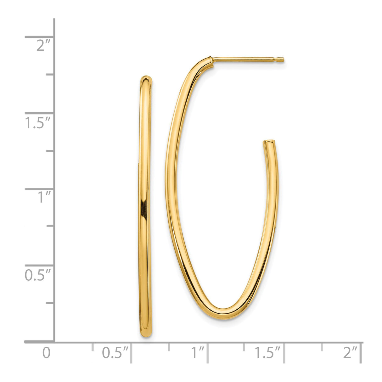 14k Yellow Gold Oval Hoop Earrings, Polished Finish, Minimalist Elongated Design