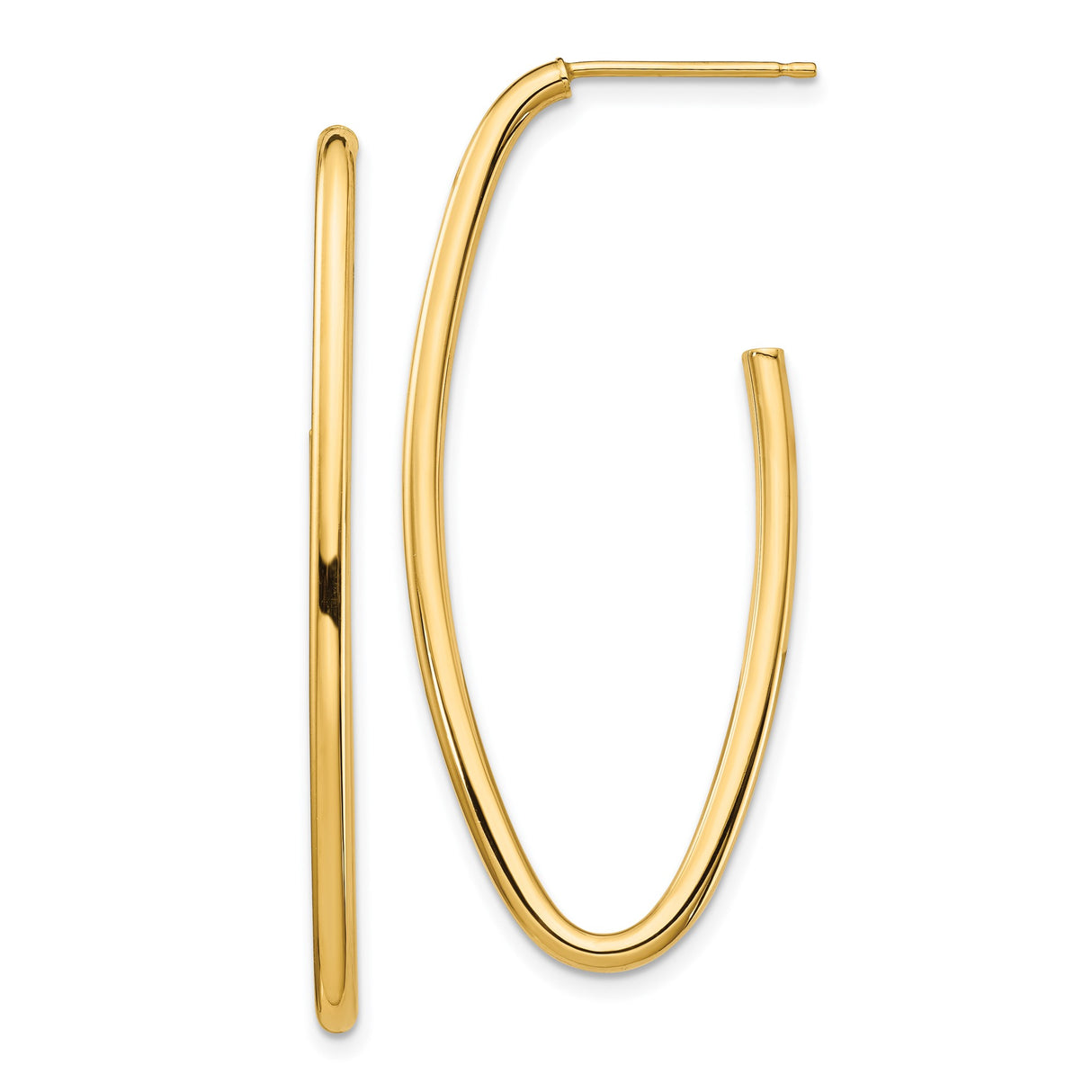 14k Yellow Gold Oval Hoop Earrings, Polished Finish, Minimalist Elongated Design