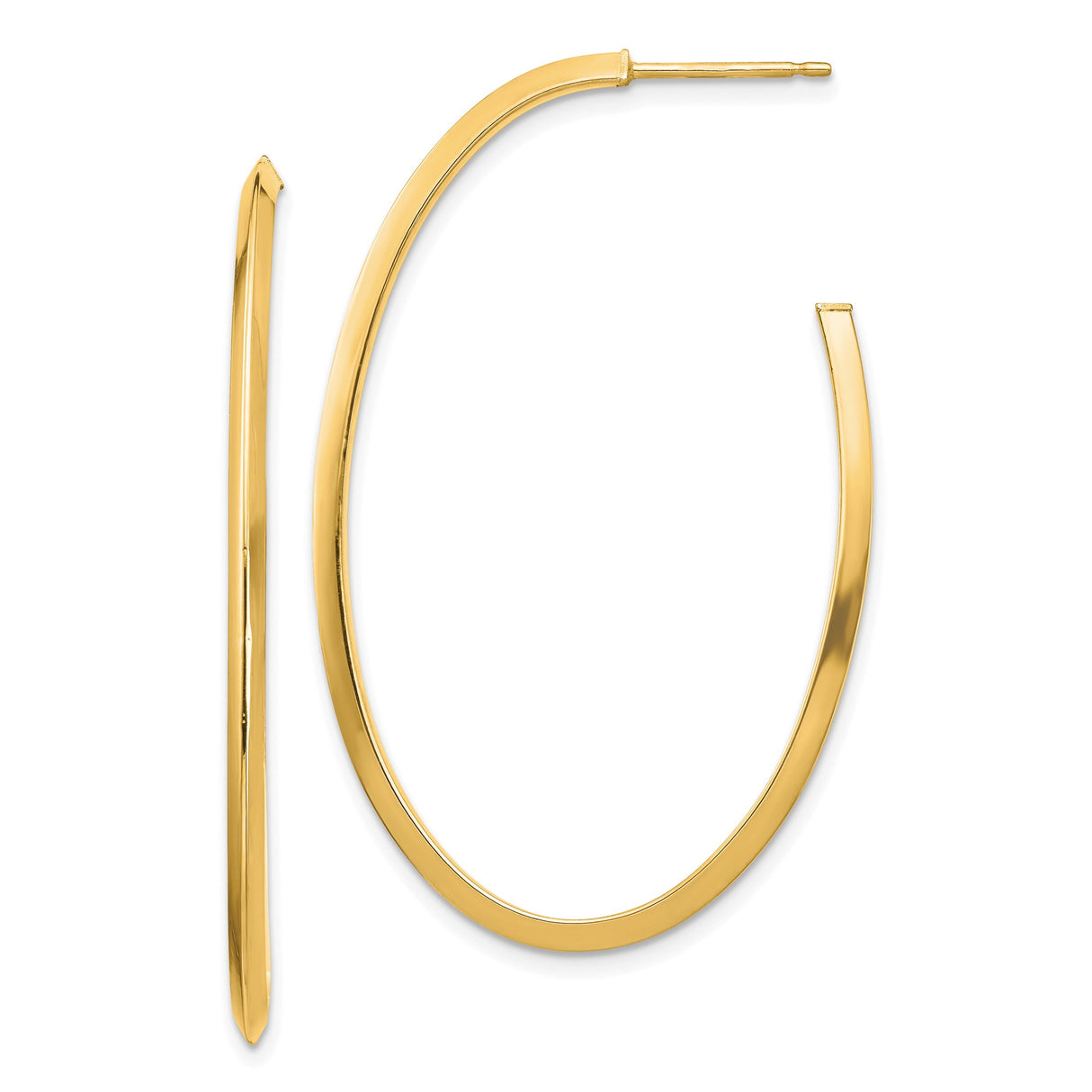 14k Yellow Gold Oval Hoop Earrings, Polished Finish, Lightweight Minimalist Style for Women
