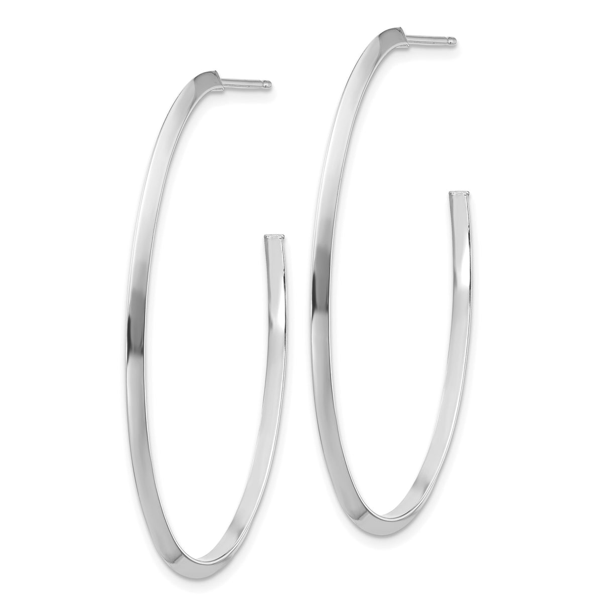 14k White Gold Oval Hoop Earrings, Sleek Polished Lightweight Minimalist Design for Women