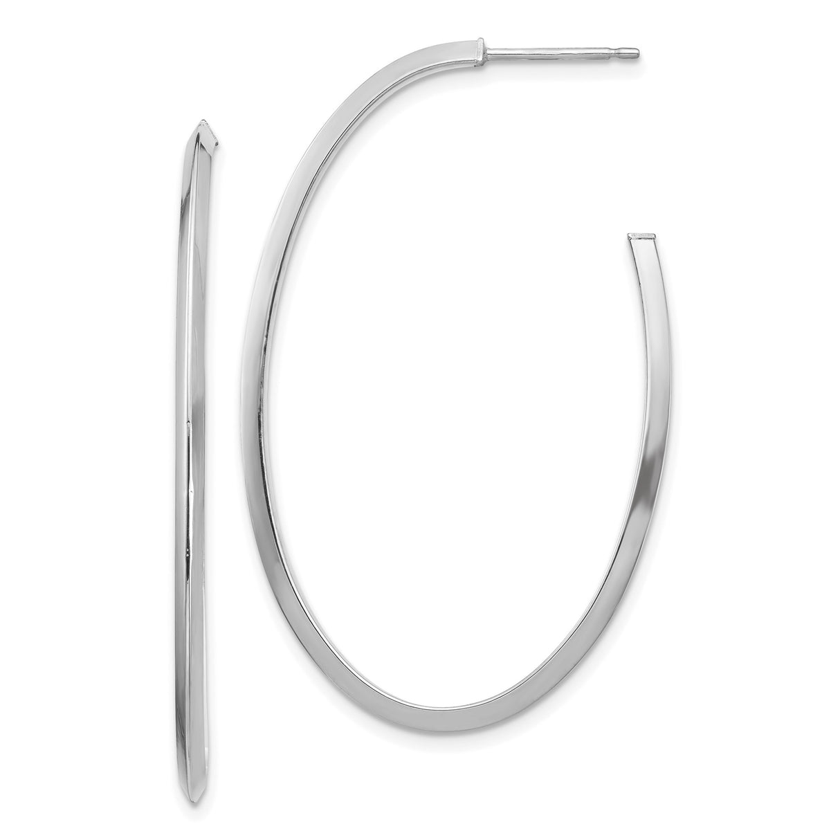 14k White Gold Oval Hoop Earrings, Sleek Polished Lightweight Minimalist Design for Women