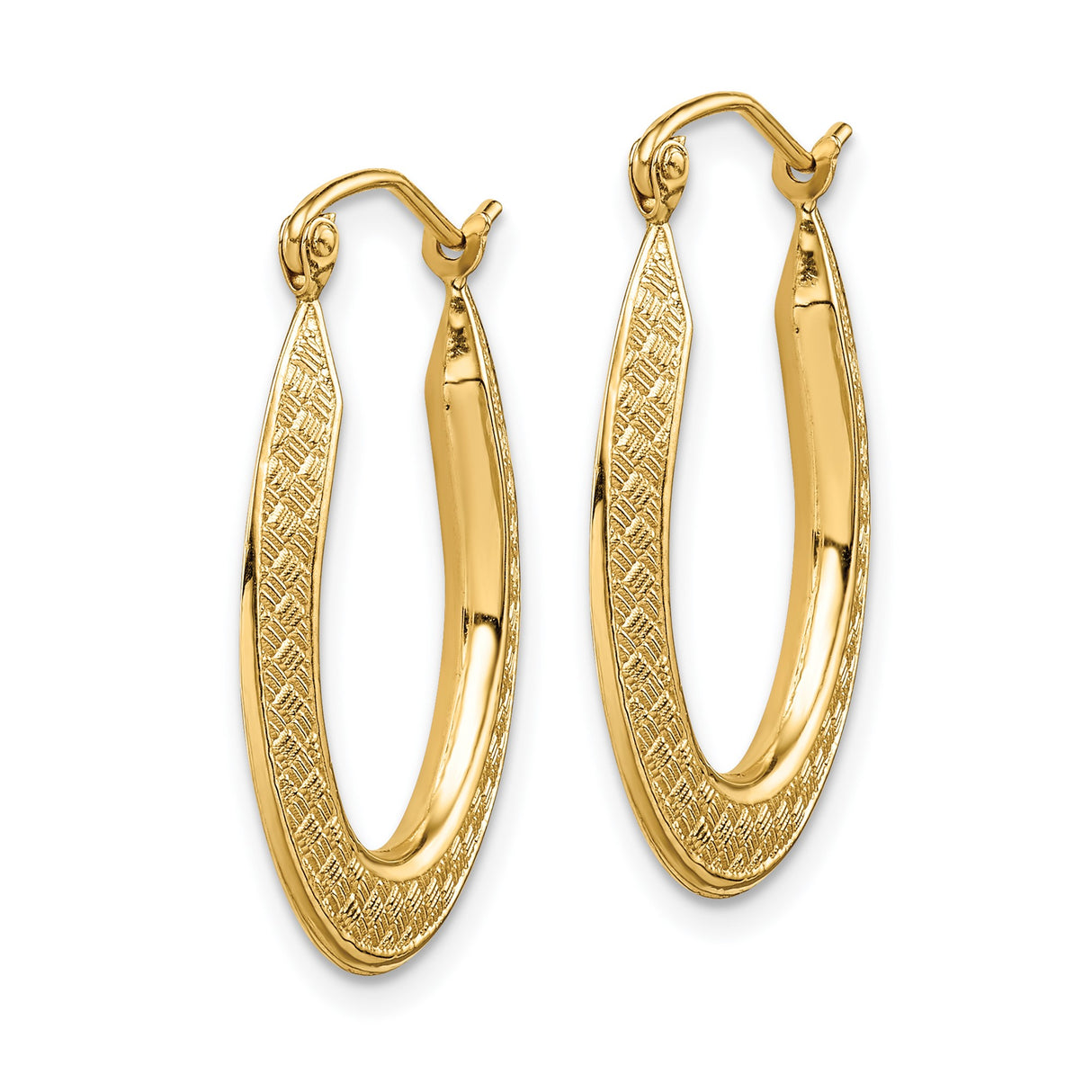 14k Yellow Gold Teardrop Hoop Earrings with Diamond Cut Texture, Lightweight Graduated Design