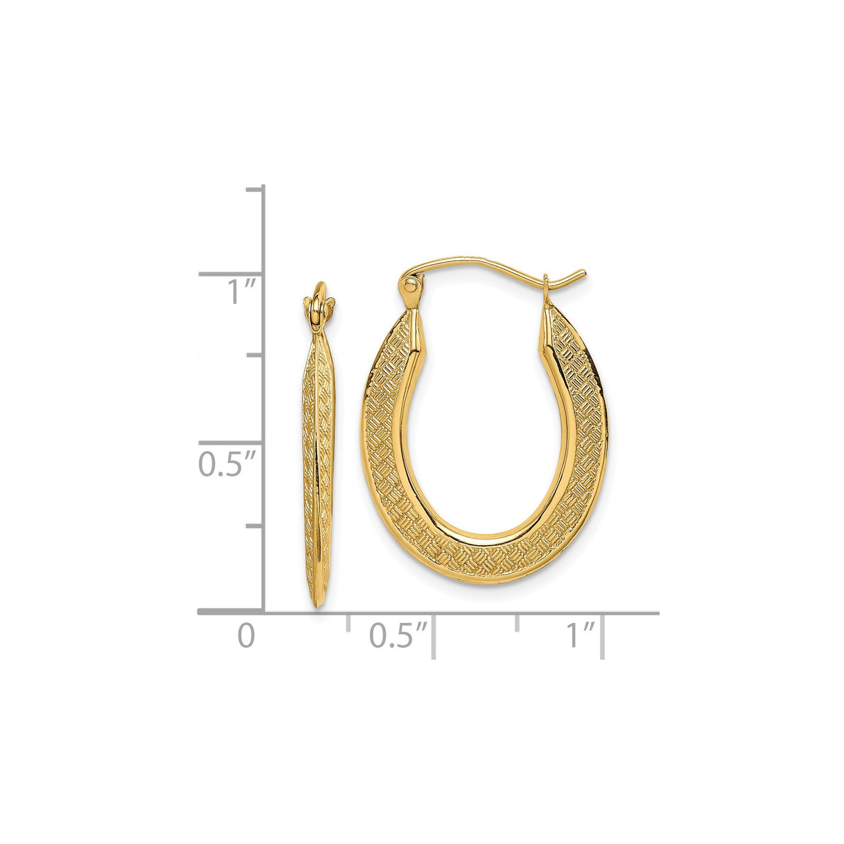 14k Yellow Gold Teardrop Hoop Earrings with Diamond Cut Texture, Lightweight Graduated Design