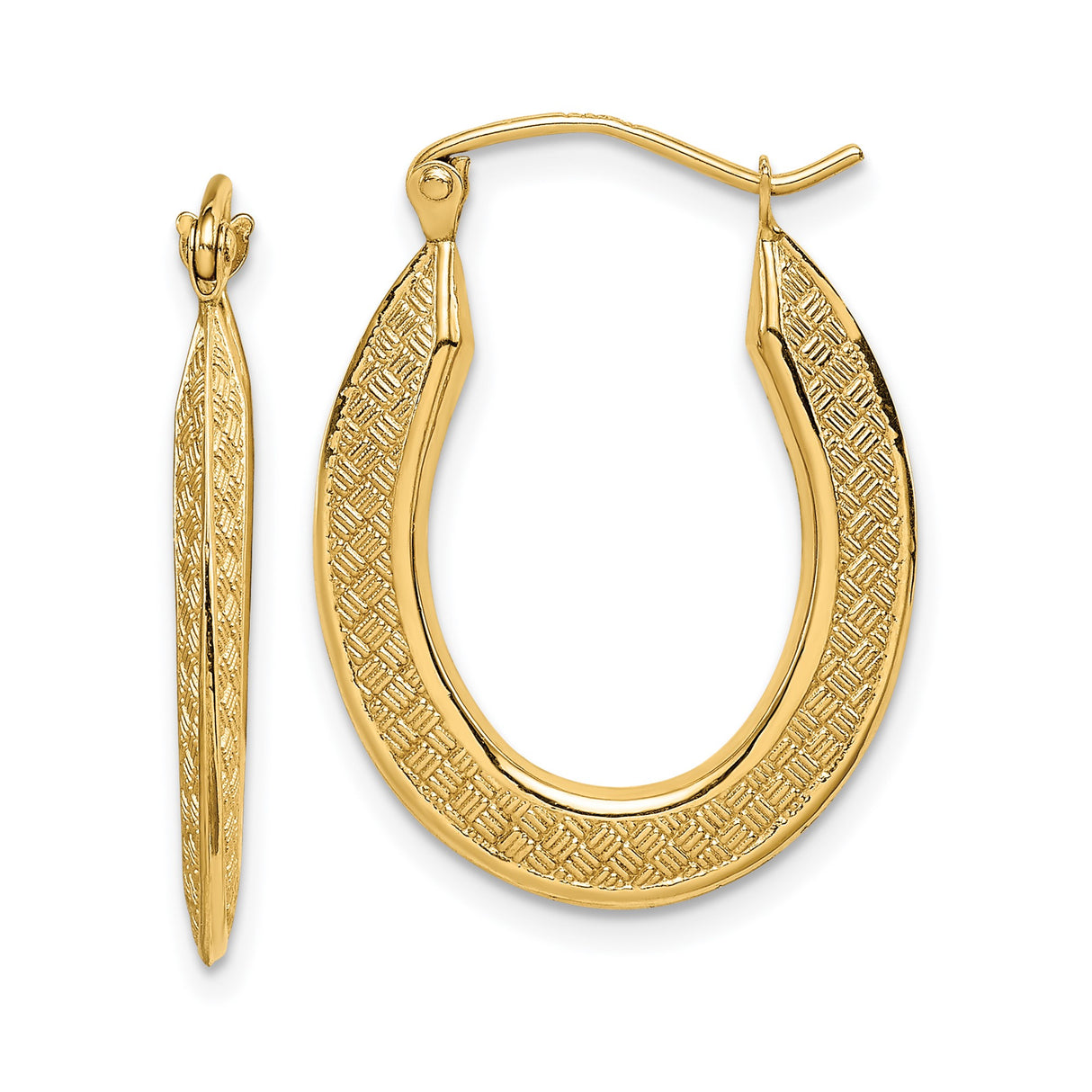 14k Yellow Gold Teardrop Hoop Earrings with Diamond Cut Texture, Lightweight Graduated Design
