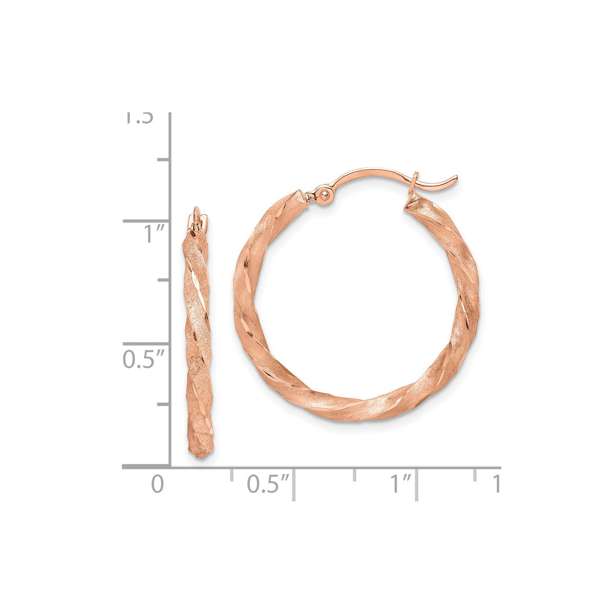 14k Rose Gold Twisted Hoop Earrings with Satin and Polished Finish, Lightweight Modern Design