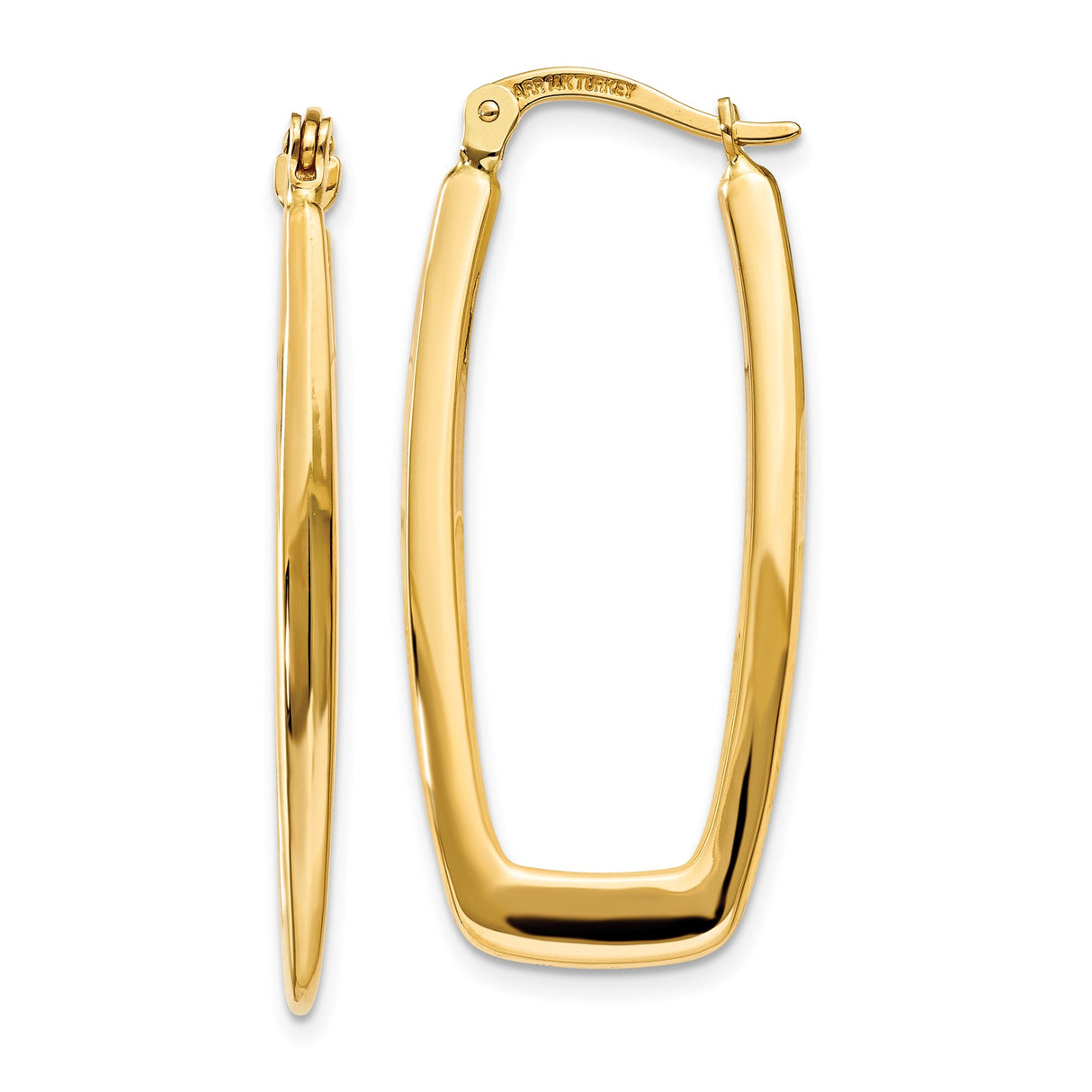 14k Yellow Gold Rectangle Tube Hoop Earrings, Polished Lightweight Geometric Design