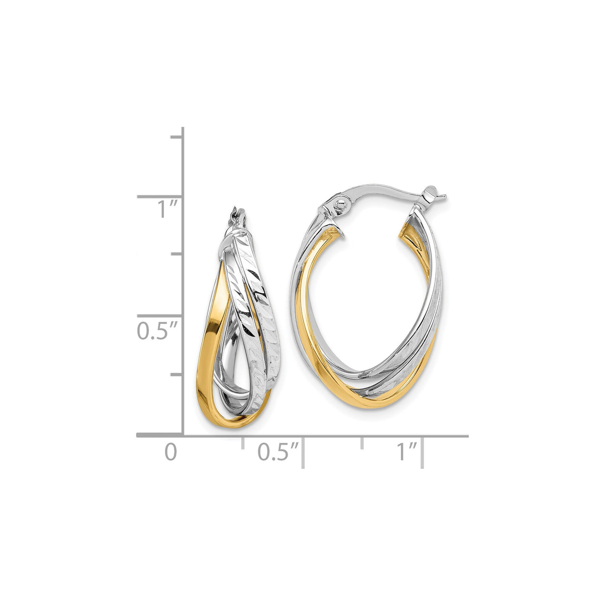 14k Yellow Gold Two-Tone Twisted Hoop Earrings with Diamond-Cut Finish