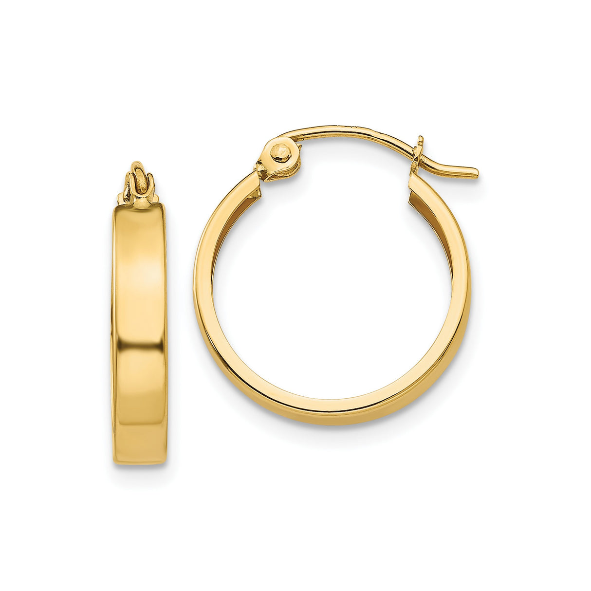 14k Yellow Gold Hoop Earrings with Hinged Snap Closure, Polished Finish, Lightweight Classic Style