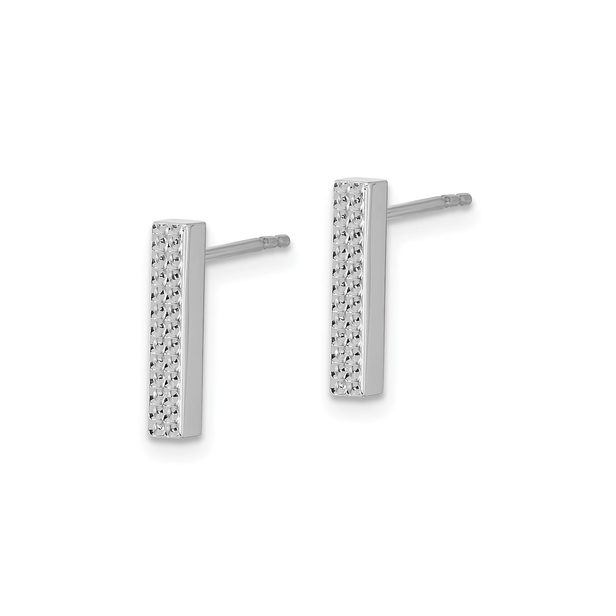 14k White Gold Bar Stud Earrings, Vertical Textured Design, Minimalist Polished Finish