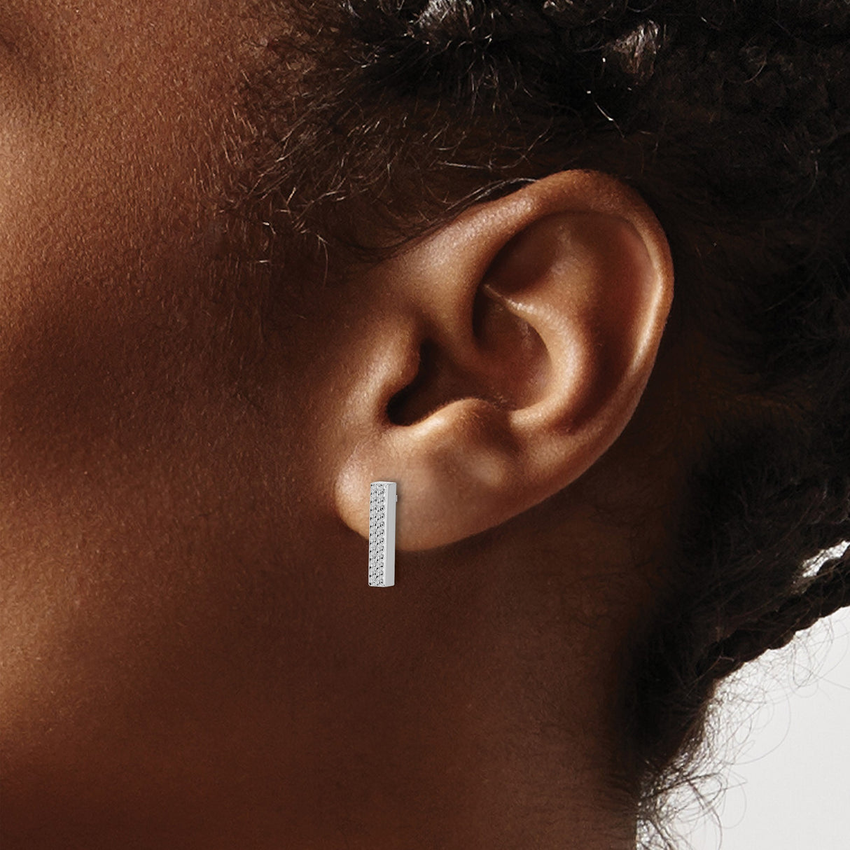 14k White Gold Bar Stud Earrings, Vertical Textured Design, Minimalist Polished Finish