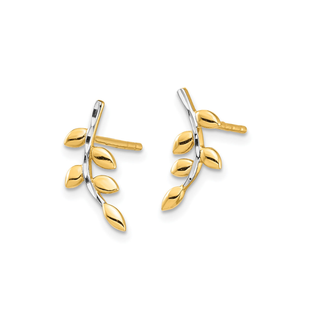 14k Yellow Gold Leaf Climber Earrings with Branch Design and Botanical Motif