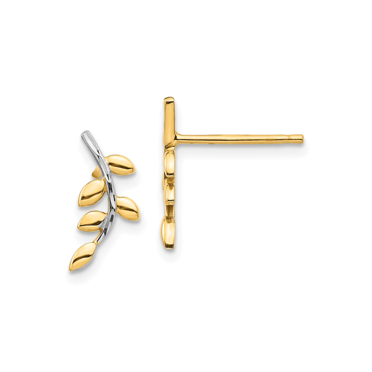 14k Yellow Gold Leaf Climber Earrings with Branch Design and Botanical Motif