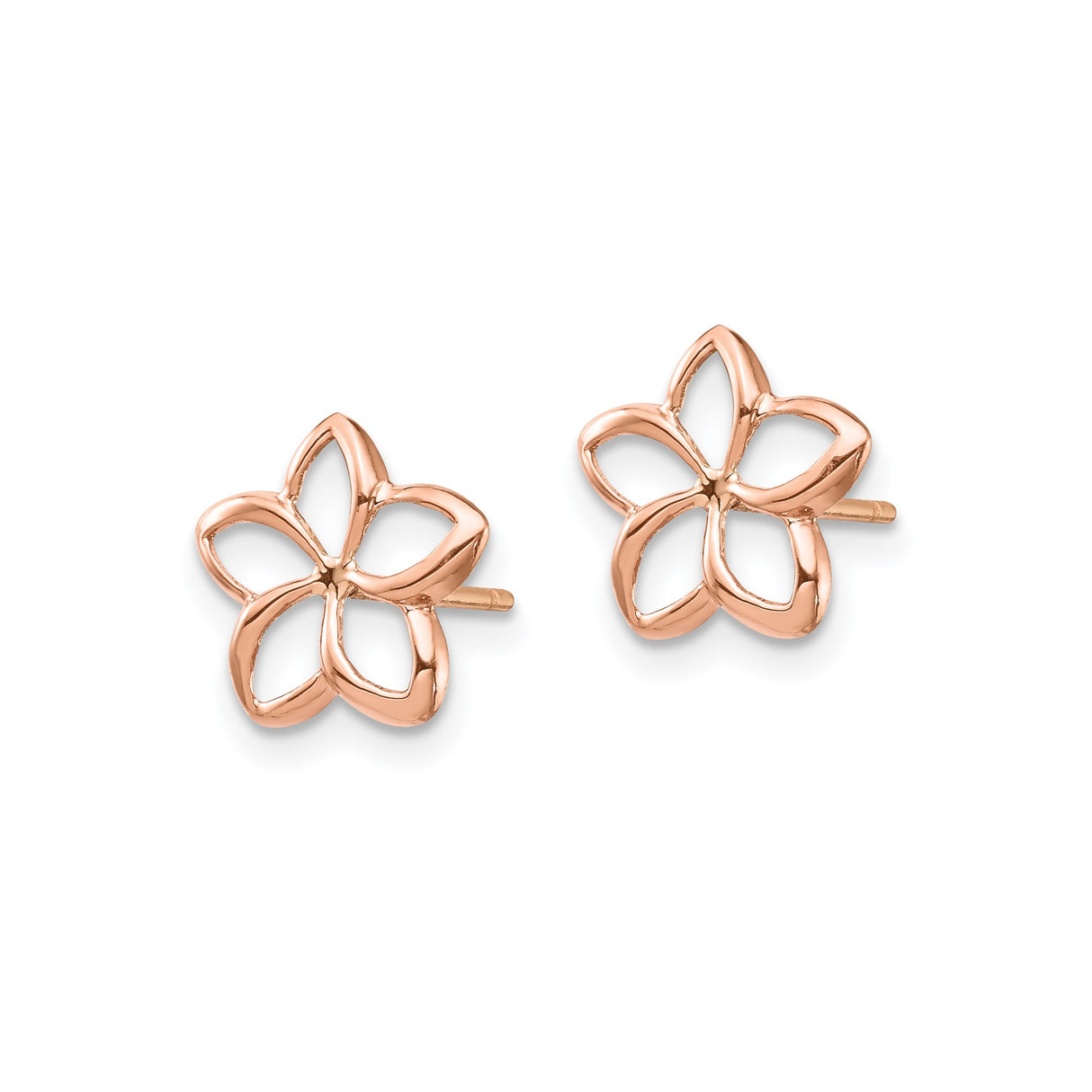 14k Rose Gold Flower Stud Earrings with Open Petal Design, Minimalist Floral Style