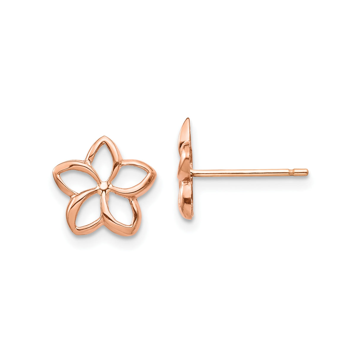 14k Rose Gold Flower Stud Earrings with Open Petal Design, Minimalist Floral Style