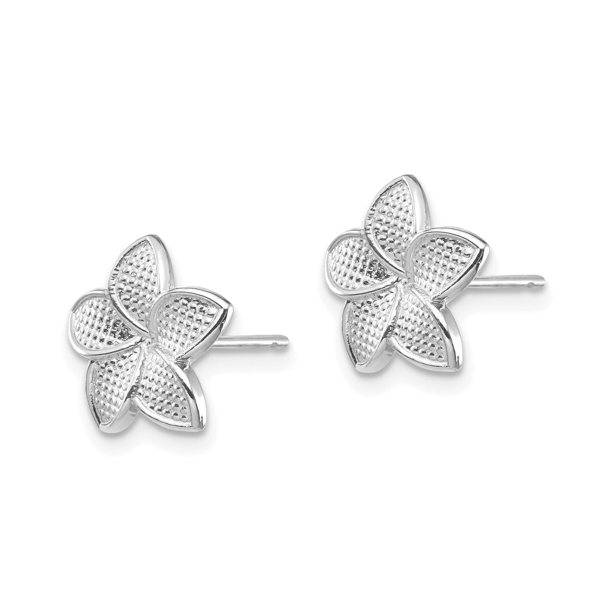 14k White Gold Flower Stud Earrings with Five-Petal Design and Textured Detailing