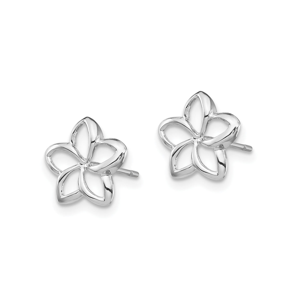 14k White Gold Flower Stud Earrings with Open Petal Cutout Floral Design