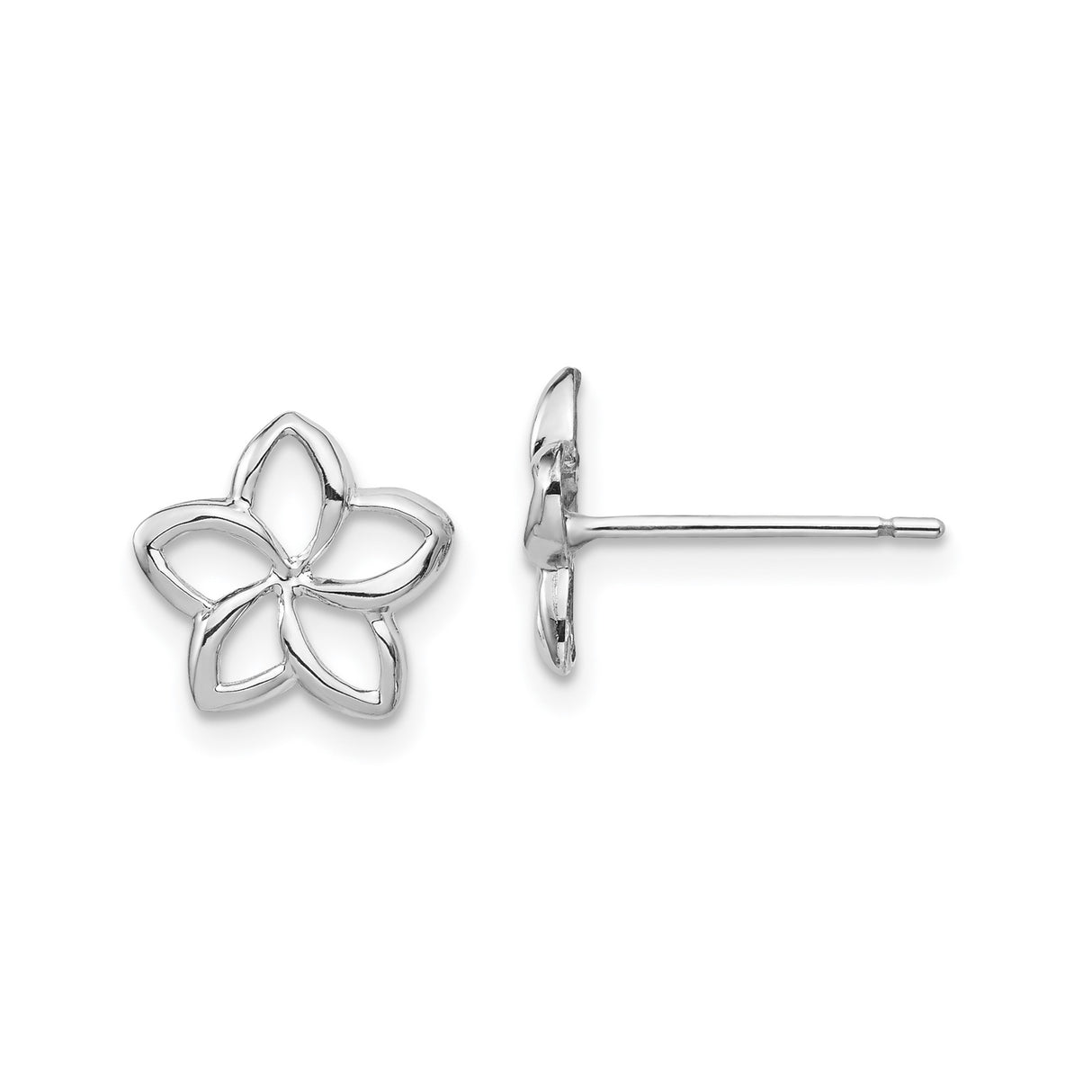 14k White Gold Flower Stud Earrings with Open Petal Cutout Floral Design