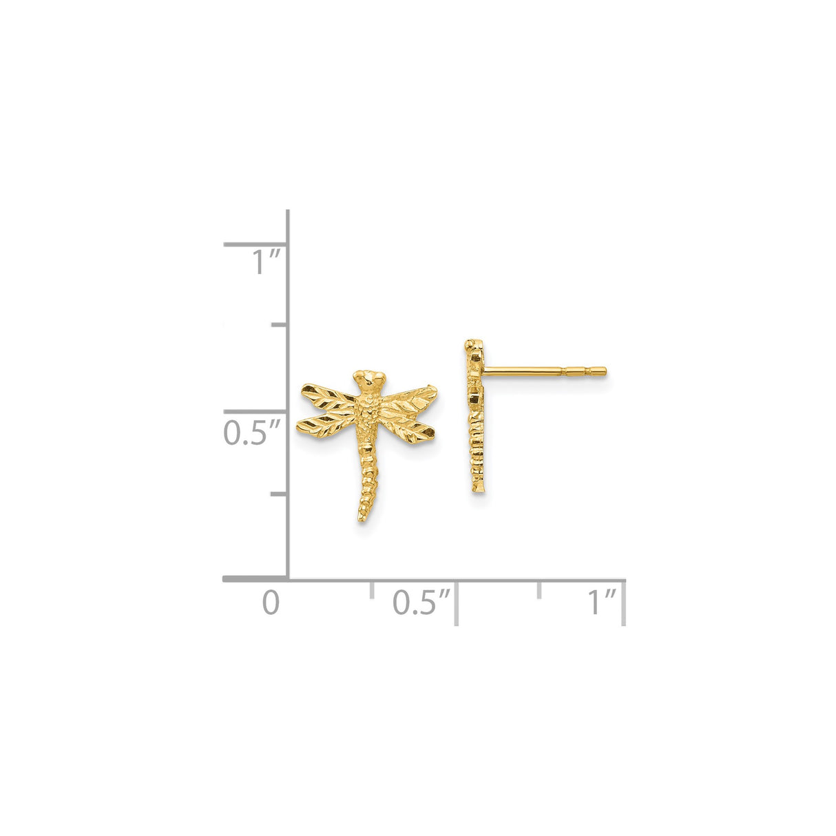 14k Yellow Gold Dragonfly Stud Earrings with Detailed Wings and Textured Body