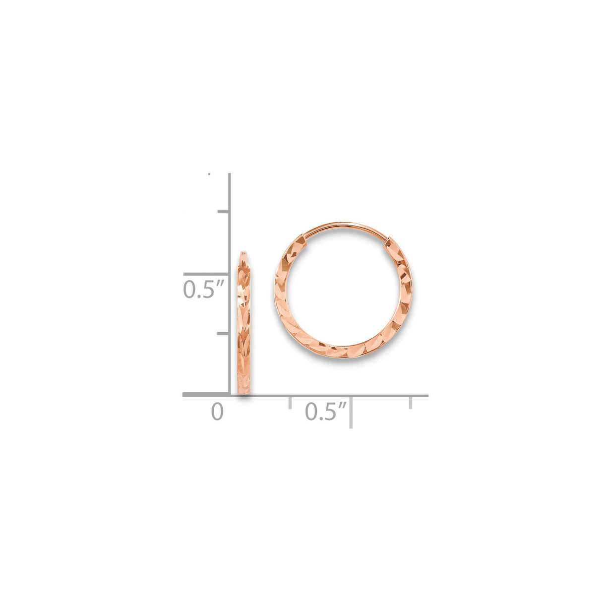 14k Rose Gold Hoop Earrings with Diamond Cut Finish, Minimalist Round Lightweight Design