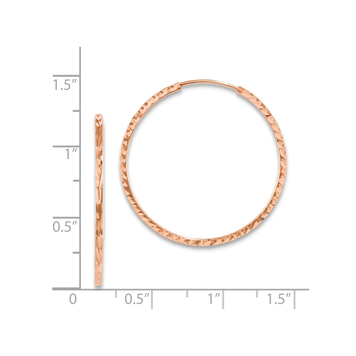 14k Rose Gold Hoop Earrings with Hammered Texture Finish, Lightweight Modern Design