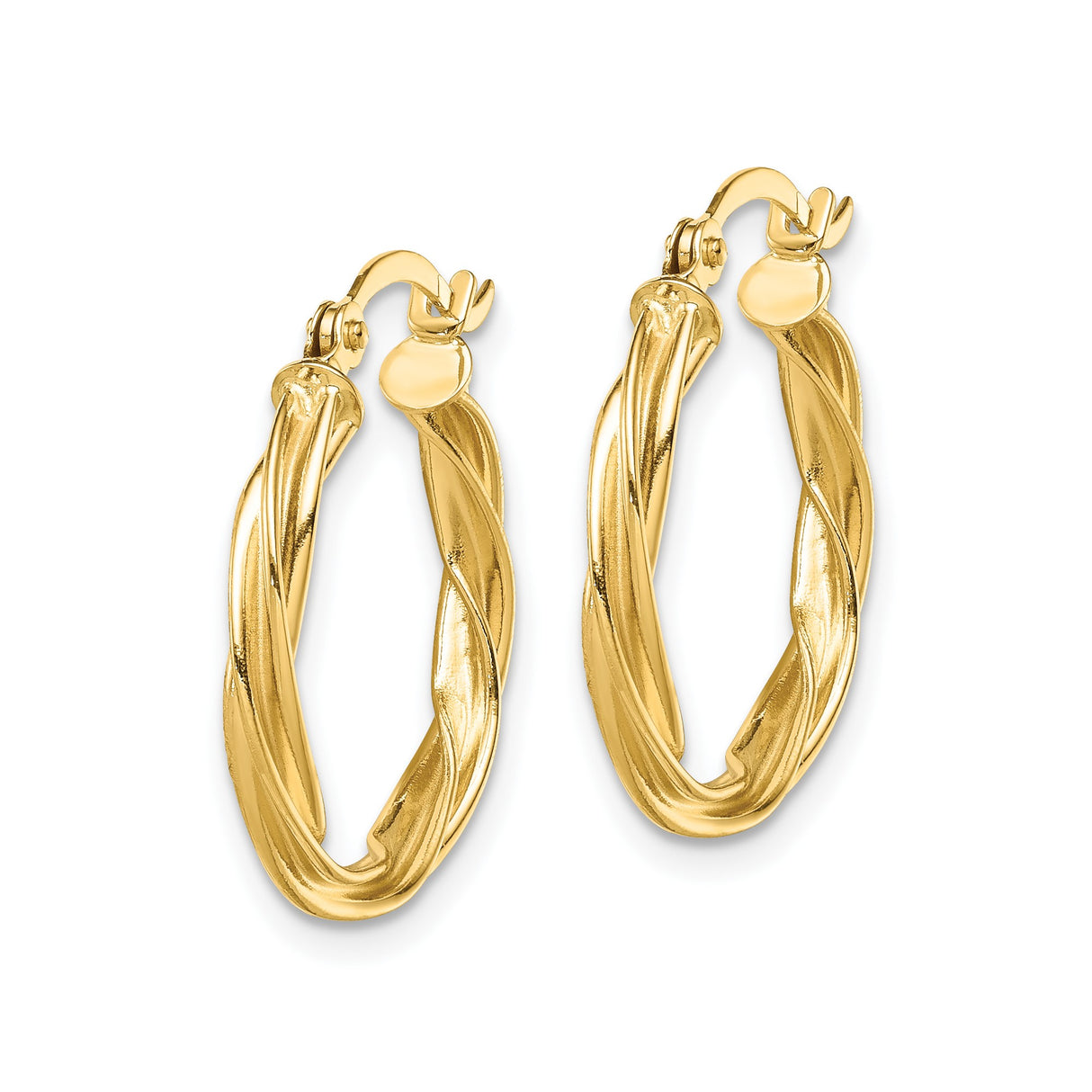 14k Yellow Gold Hoop Earrings, Twisted Lightweight Design with Polished Textured Finish