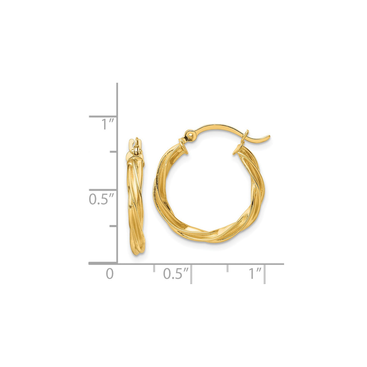14k Yellow Gold Hoop Earrings, Twisted Lightweight Design with Polished Textured Finish