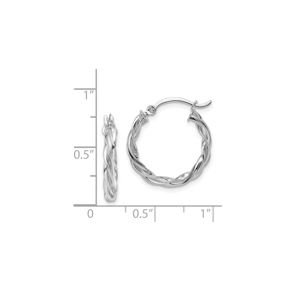 14k White Gold Hoop Earrings with Twisted Braided Rope Design and Latch-Back Closure