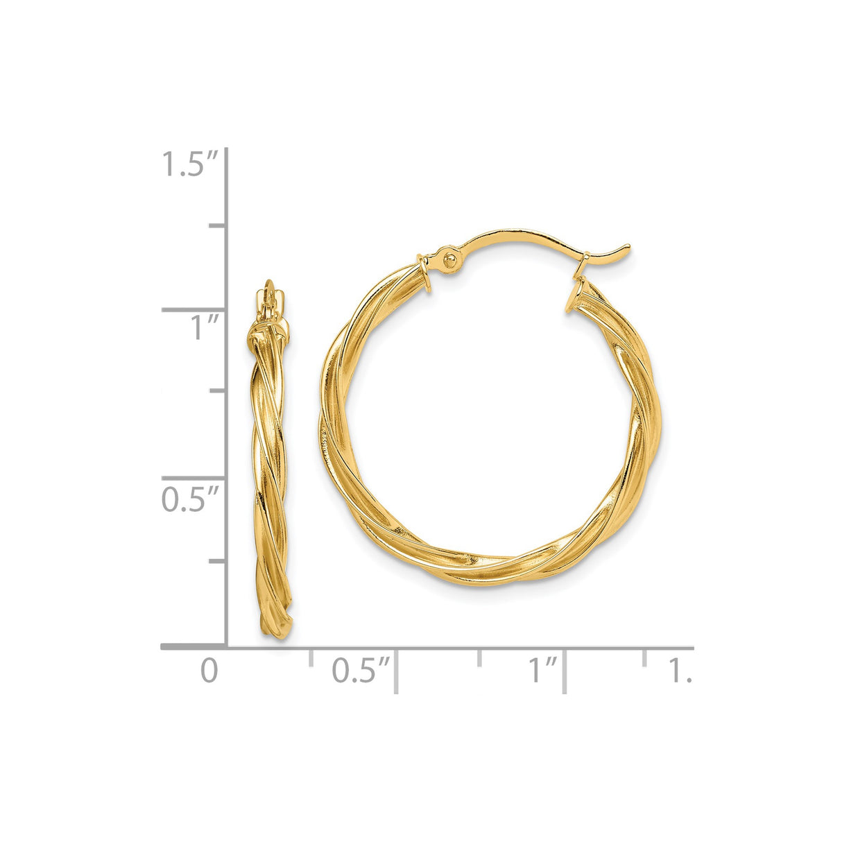 14k Yellow Gold Hoop Earrings, Medium Twisted Braided Design, Polished Finish for Women