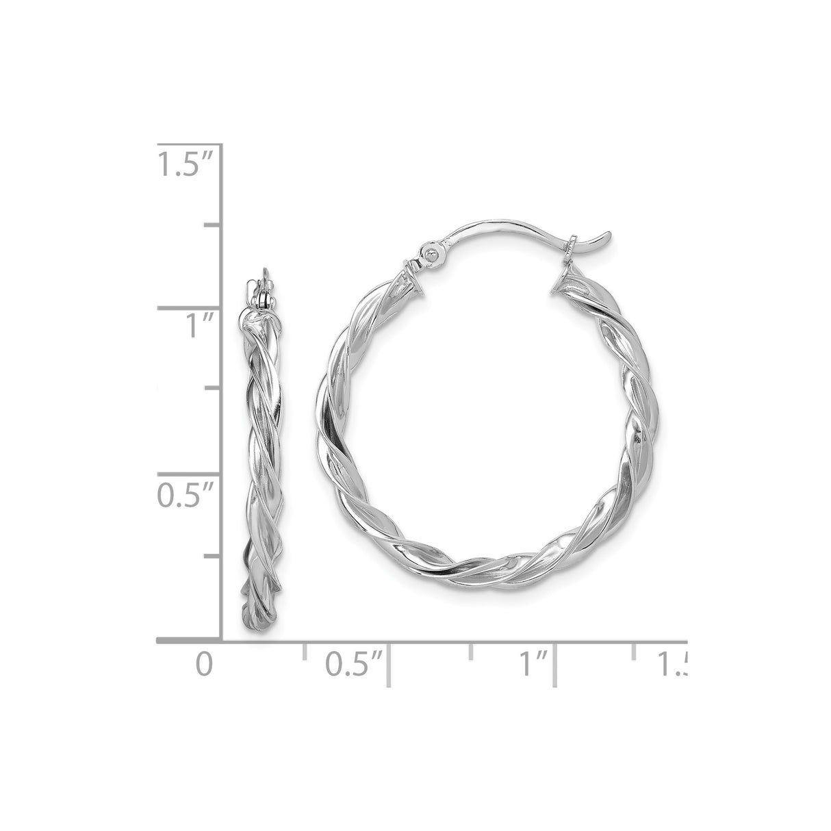 14k White Gold Twisted Hoop Earrings with Braided Design and Polished Finish