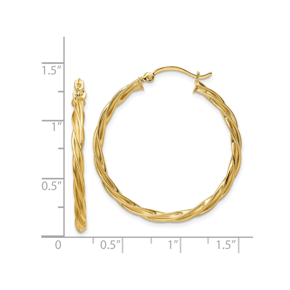 14k Yellow Gold Hoop Earrings, Twisted Rope Style, Lightweight Everyday Jewelry