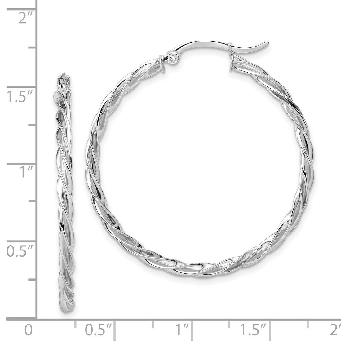 14k White Gold Twisted Hoop Earrings, Lightweight Braided Design for Women