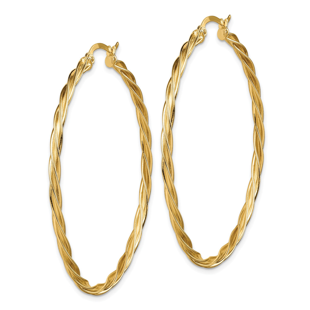 14k Yellow Gold Hoop Earrings, Twisted Braided Design, Lightweight Classic Style for Women