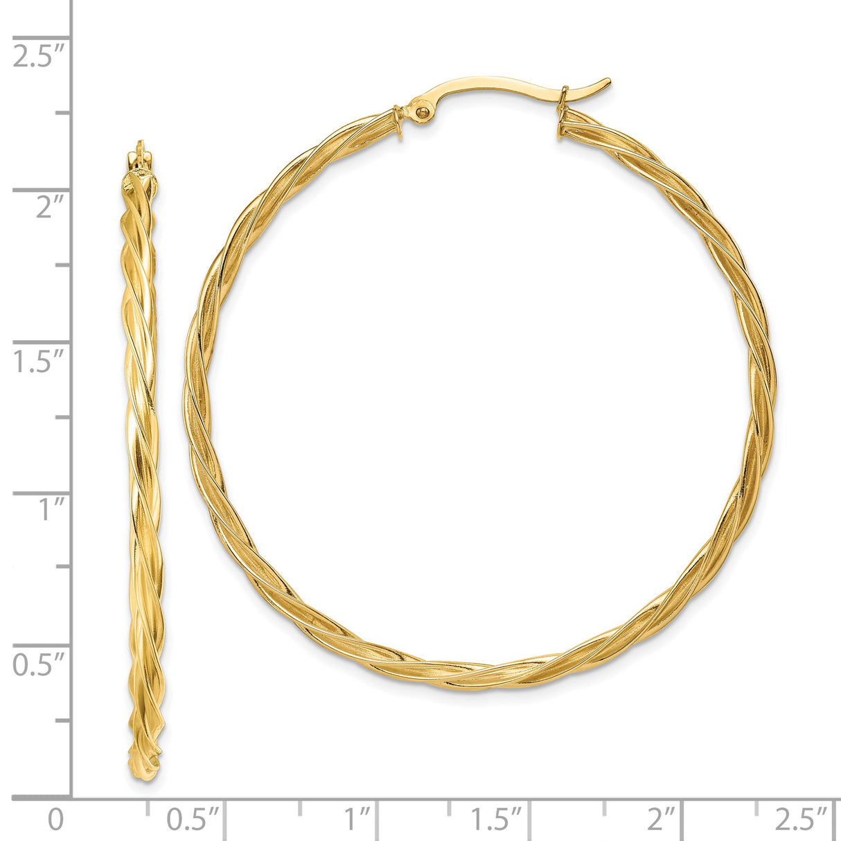 14k Yellow Gold Hoop Earrings, Twisted Braided Design, Lightweight Classic Style for Women
