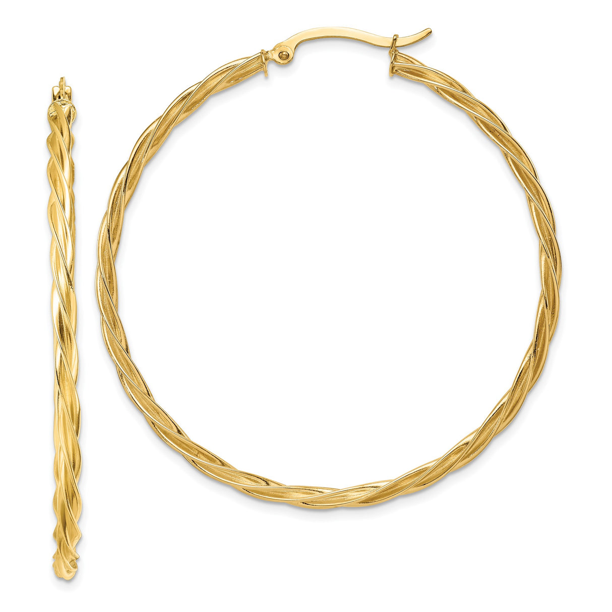 14k Yellow Gold Hoop Earrings, Twisted Braided Design, Lightweight Classic Style for Women